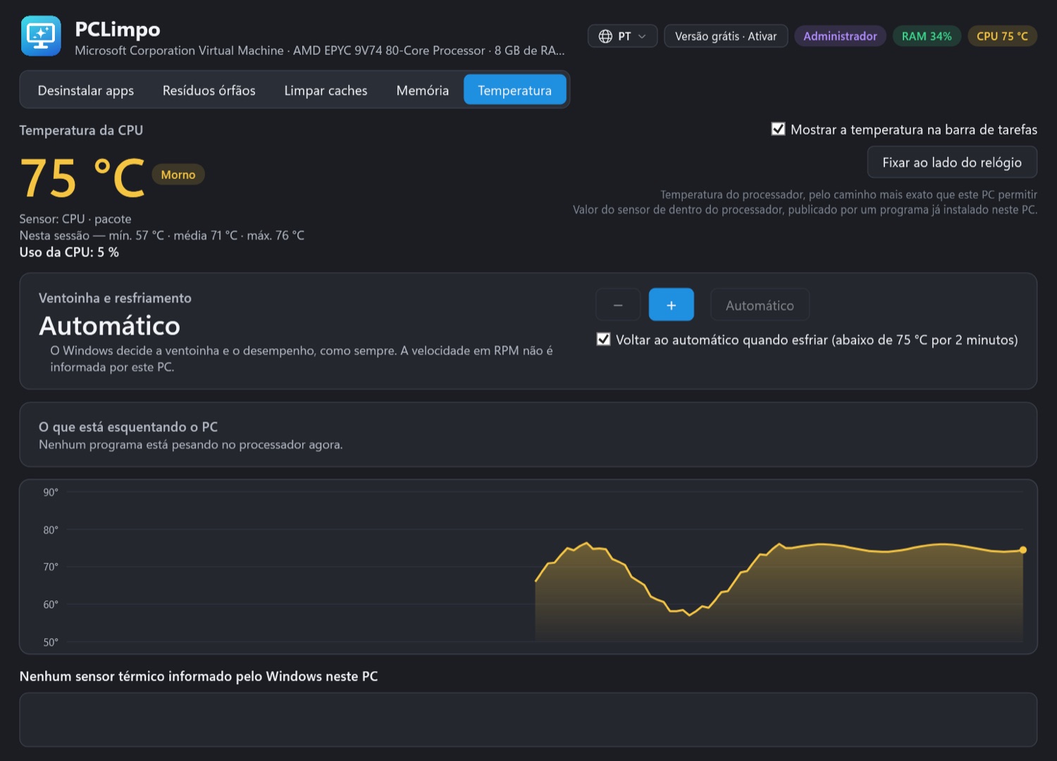 Temperatura e processador no PCLimpo